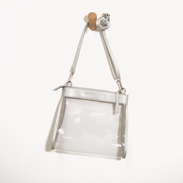 Clear Tanya Topzip Bag, Silver