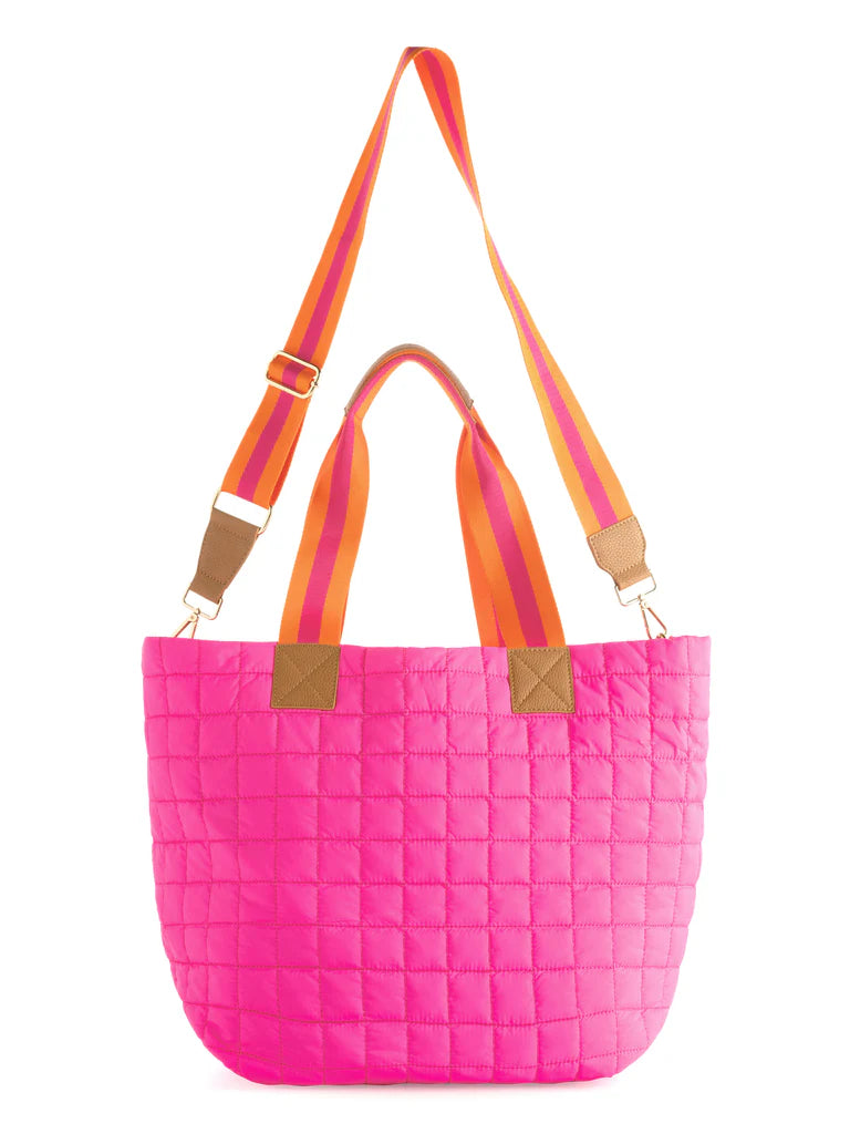 Ezra Quilted Nylon Travel Tote in Magenta Pink