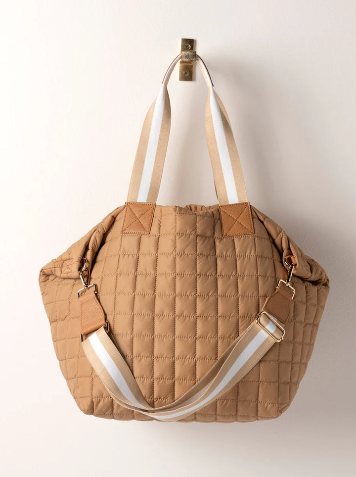 Ezra Quilted Nylon Travel Tote in Tan