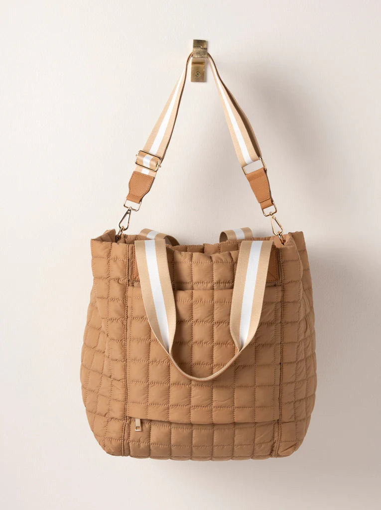 Ezra Quilted Nylon Travel Tote in Tan