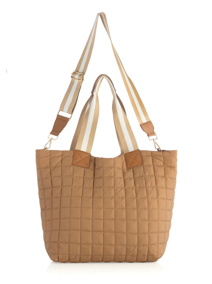 Ezra Quilted Nylon Travel Tote in Tan