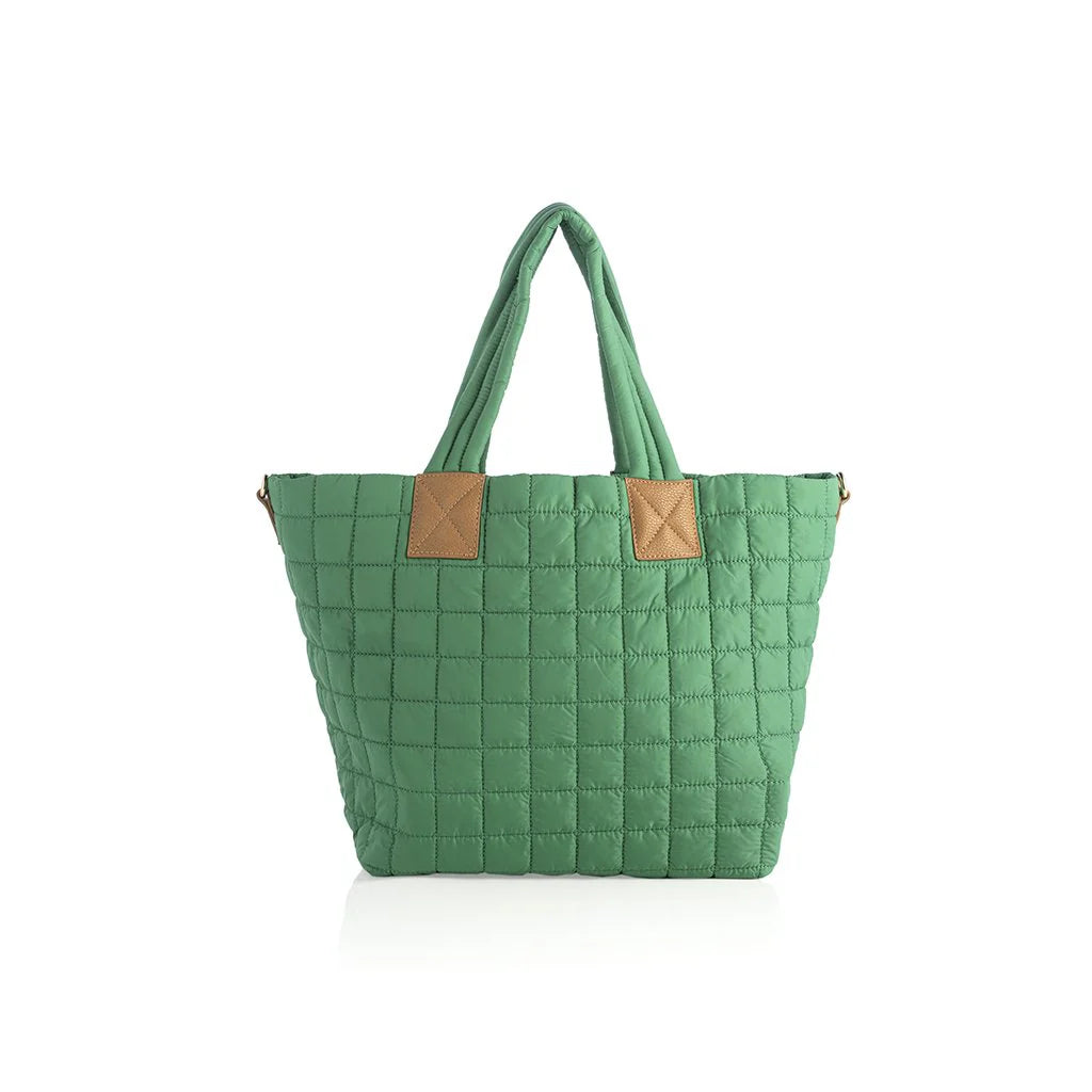 Ezra Quilted Nylon Tote in Green