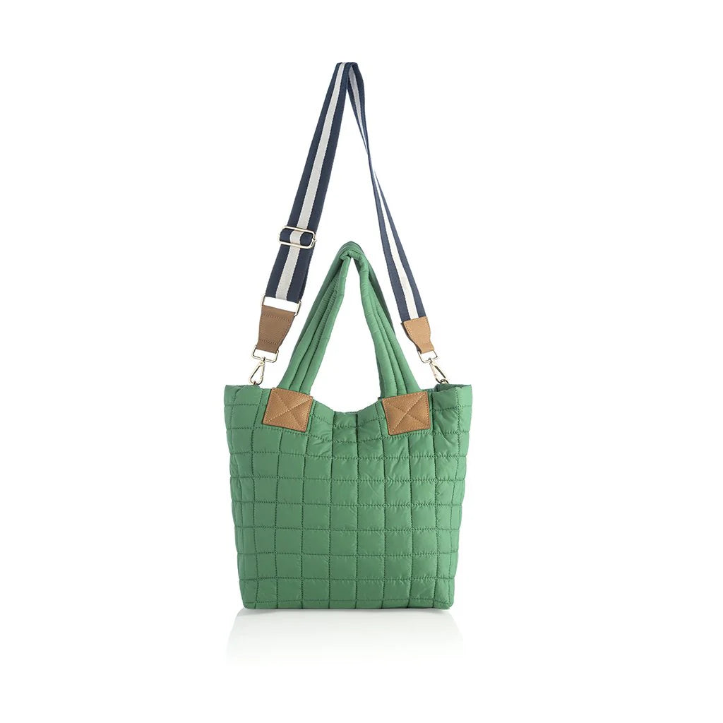 Ezra Quilted Nylon Tote in Green