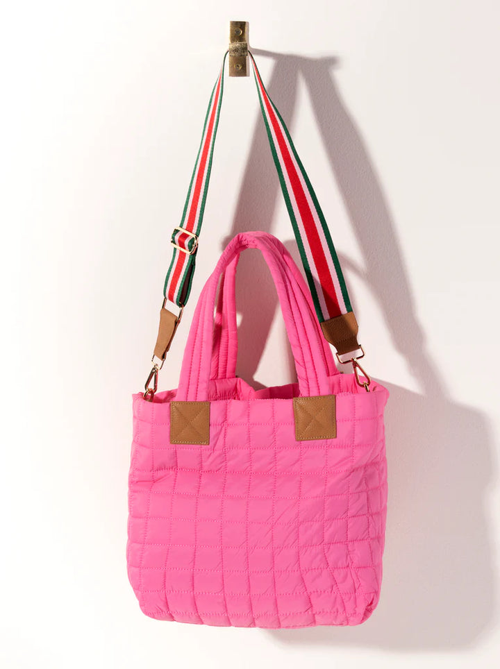 Ezra Quilted Nylon Tote in Pink