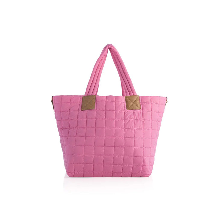 Ezra Quilted Nylon Tote in Pink