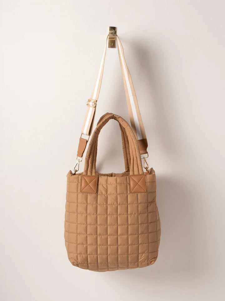 Ezra Quilted Nylon Tote in Tan