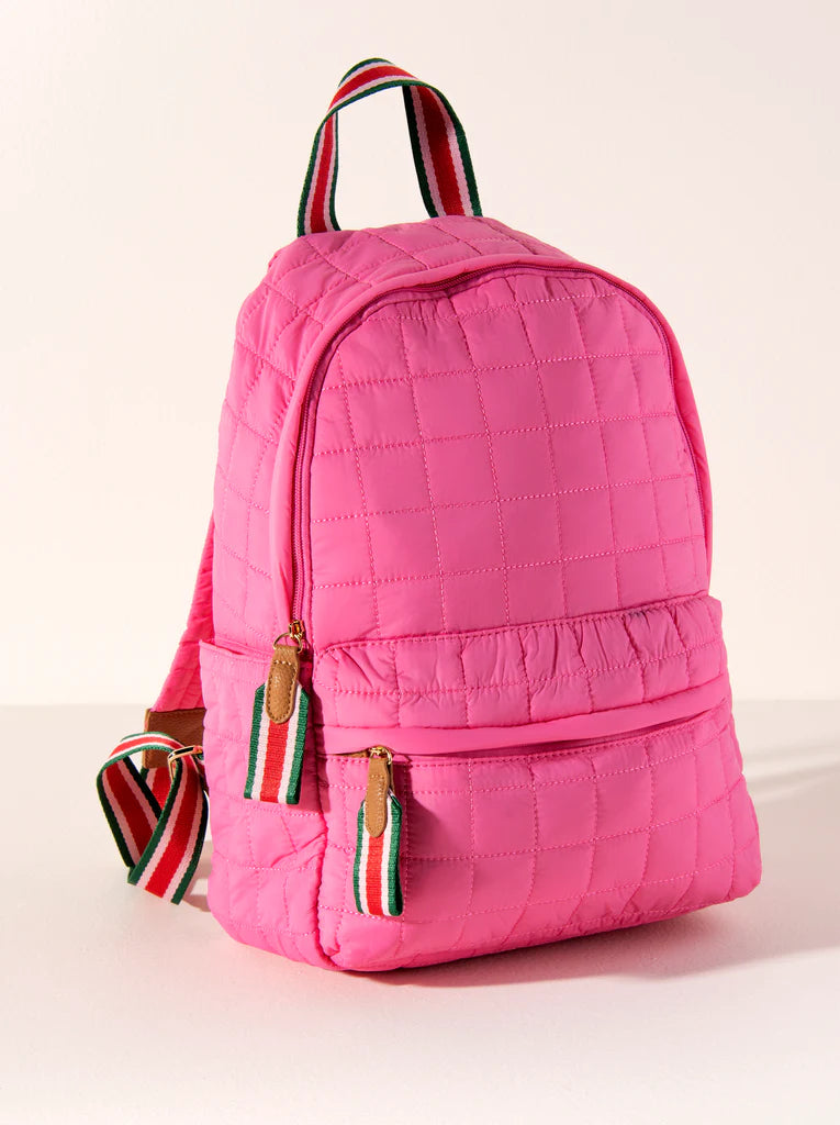 Ezra Quilted Nylon Backpack in Pink