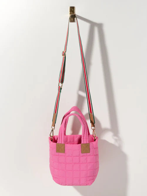 Ezra Quilted Nylon Mini Tote Cross-Body in Pink