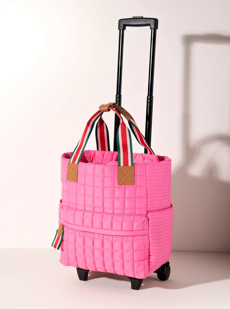 Ezra Quilted Nylon Roller Tote in Pink