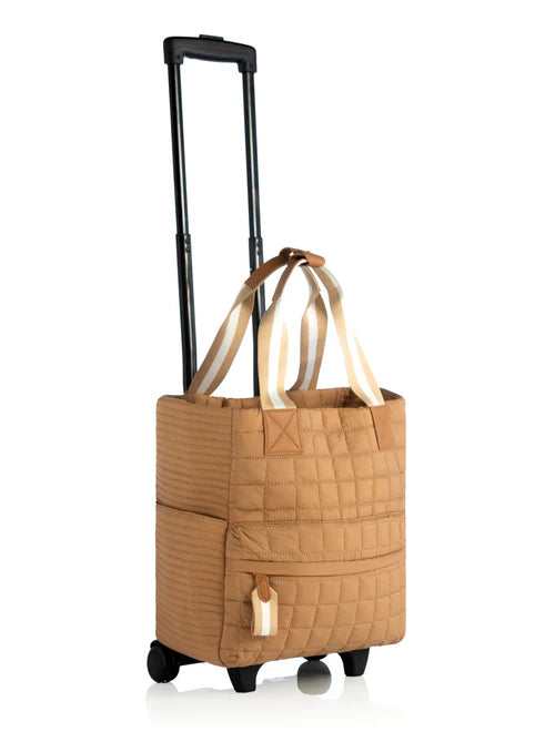 Ezra Quilted Nylon Roller Tote in Tan