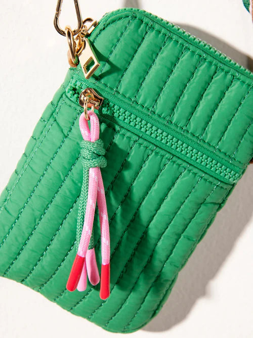 Ezra Quilted Nylon Phone Holder in Green