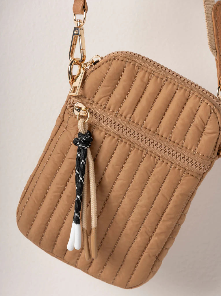 Ezra Quilted Nylon Phone Holder in Tan