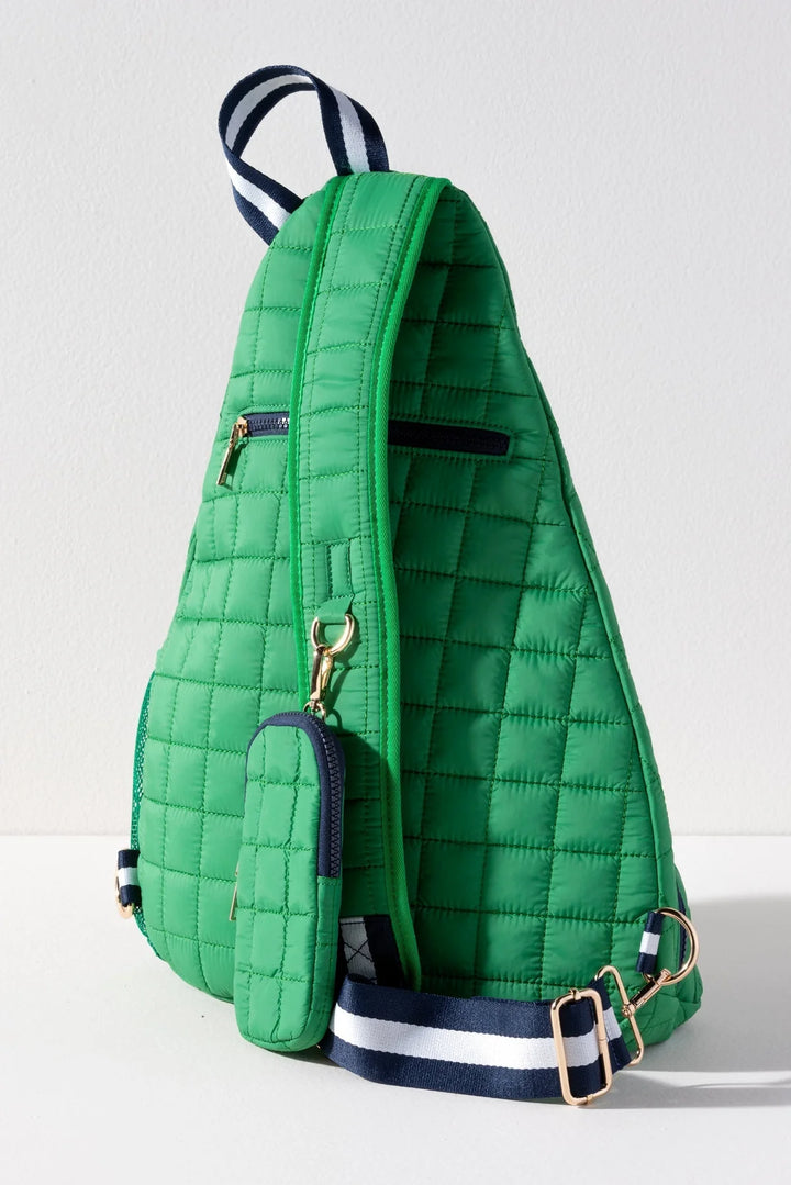 Ezra Quilted Nylon Sling Bag in Green