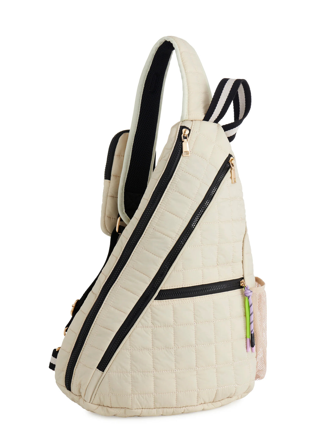 Ezra Quilted Nylon Sling Bag in Ivory