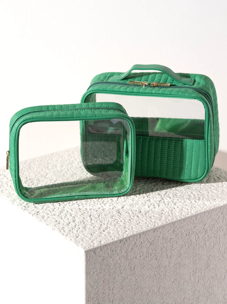 Ezra Set Of 2 Clear Cosmetic Cases in Green