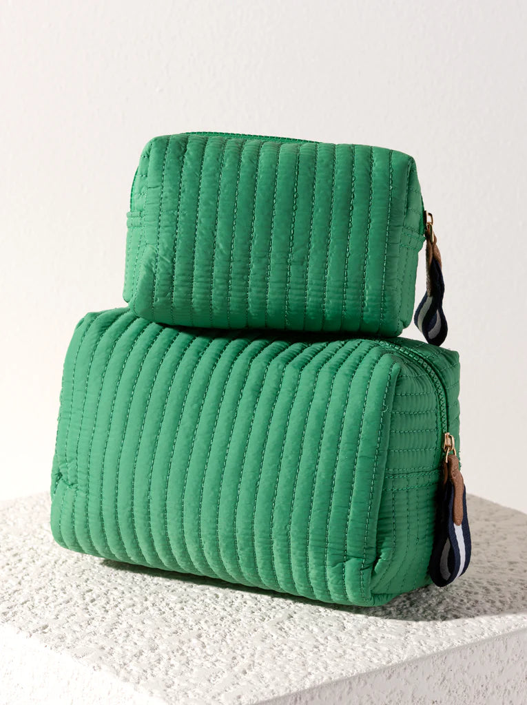 Ezra Quilted Nylon Large Boxy Cosmetic Pouch in Green