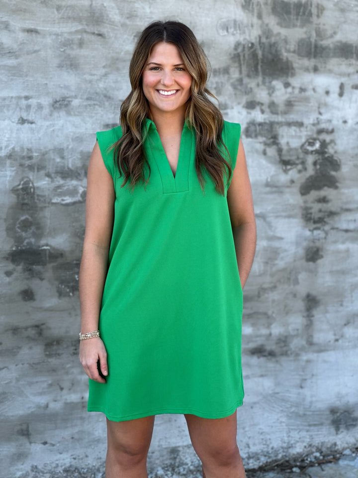 Out For A Stroll Sleeveless Dress in Green