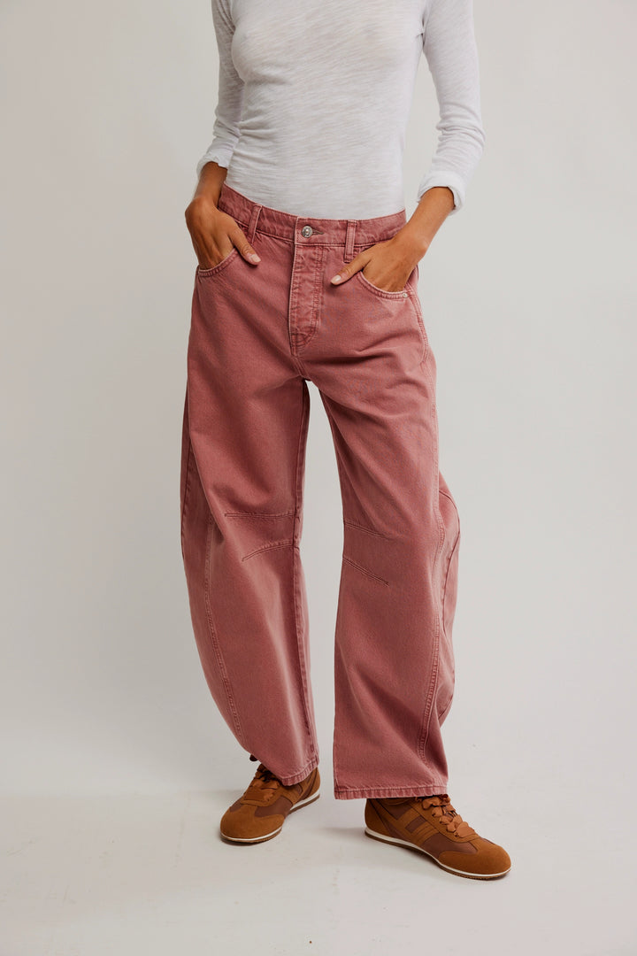 Free People Good Luck Mid Rise Barrel Jean in Sunsetter