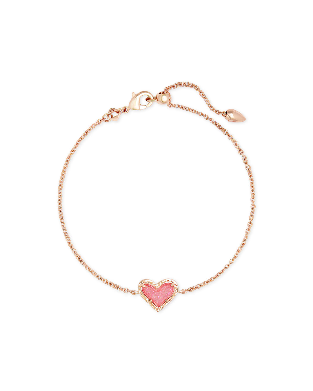 Kendra Scott Ari Heart Gold Chain Bracelet in Rose Gold Light Pink Drusy