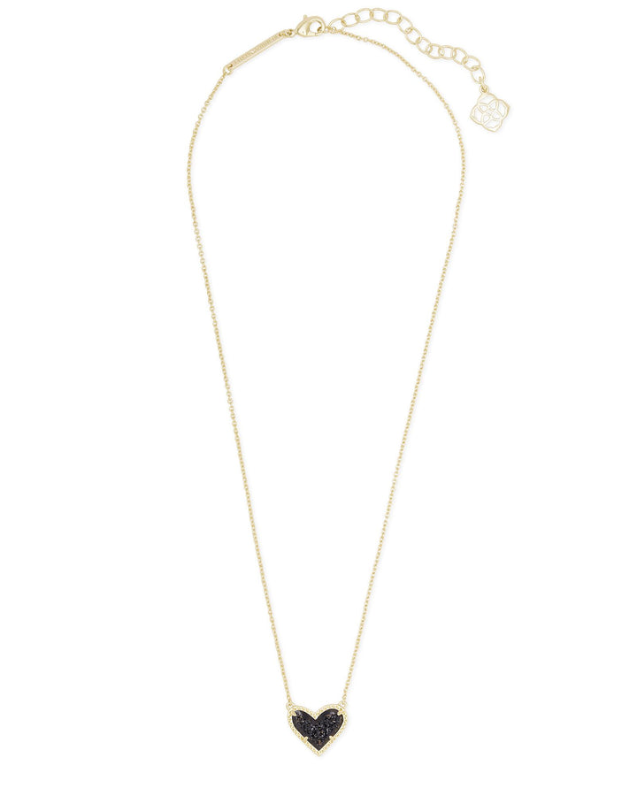 Kendra Scott Ari Heart Pendant Necklace in Gold Black Drusy