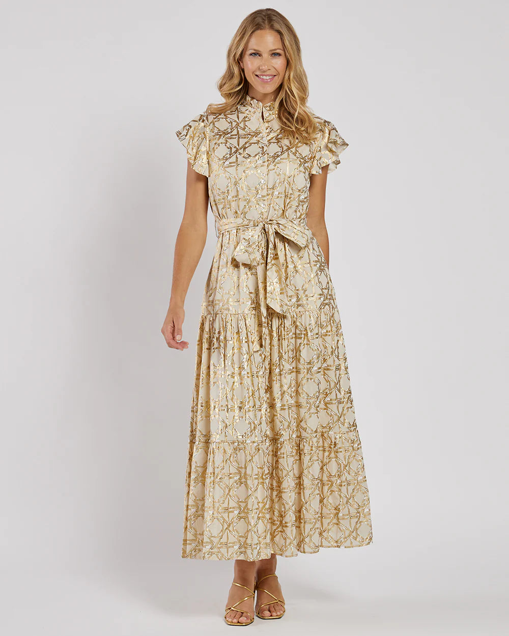 Jude Connally Mirabella Dress Cotton Voile in Bamboo Rattan Sand Gold