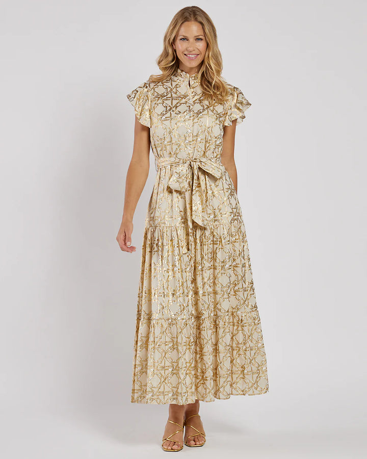 Jude Connally Mirabella Dress Cotton Voile in Bamboo Rattan Sand Gold