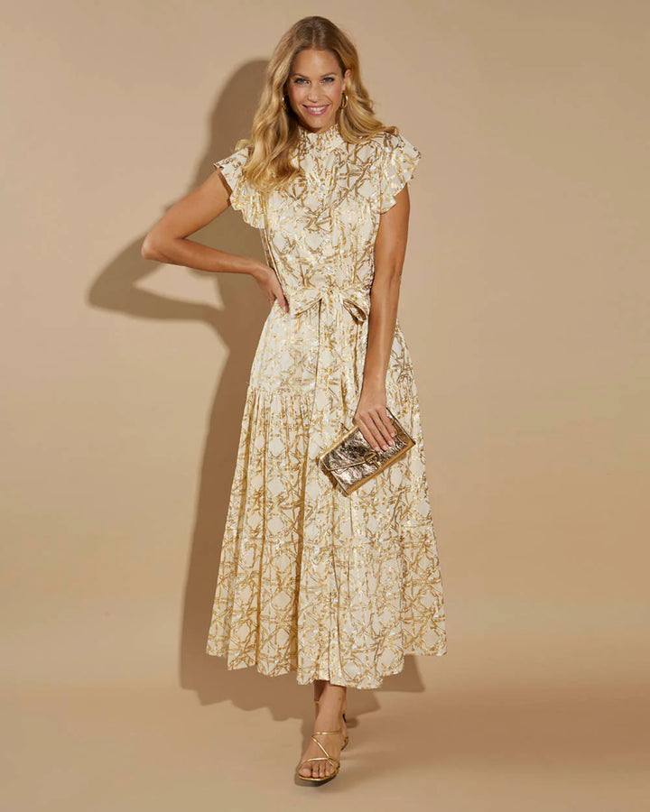 Jude Connally Mirabella Dress Cotton Voile in Bamboo Rattan Sand Gold