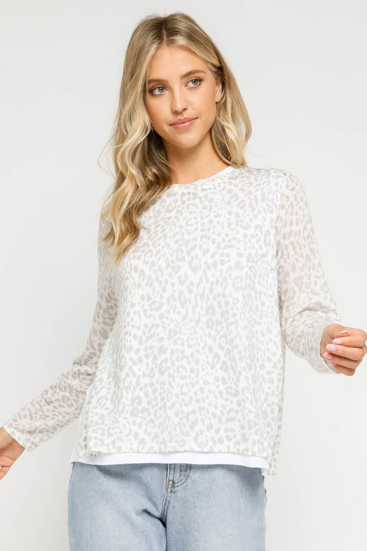 Fiercely Ready Leopard Double Layer Grey Top