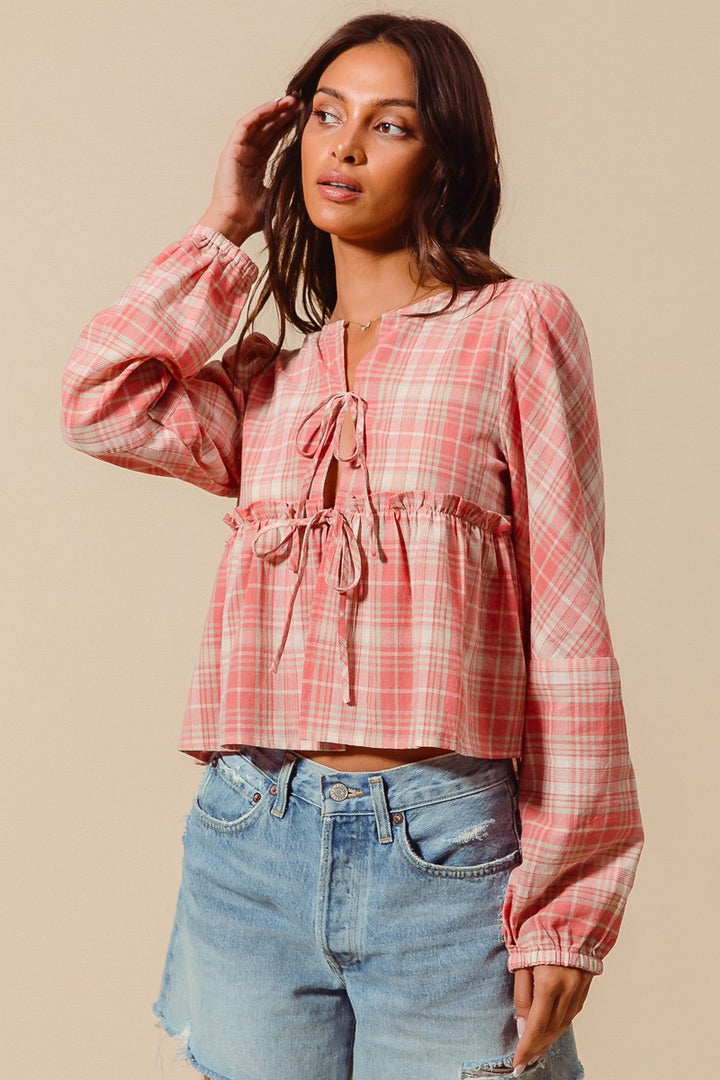 Walk The Talk Pink Plaid Top