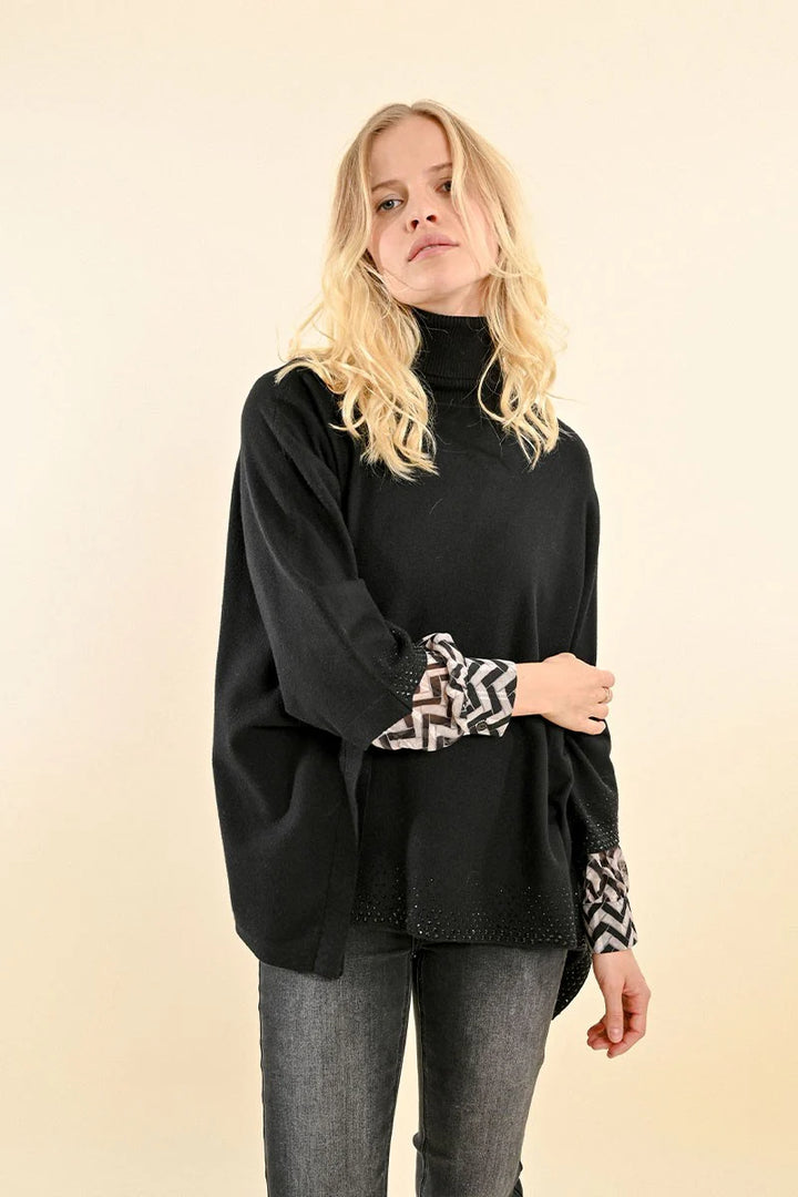 Molly Bracken Turtleneck Poncho in Black