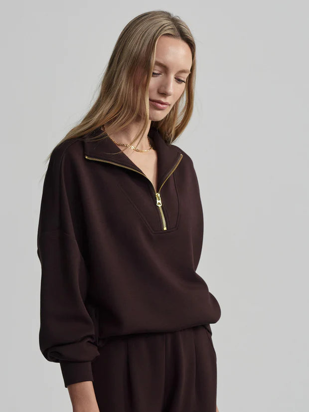 Varley Hawley Half-Zip Sweat in Coffee Bean