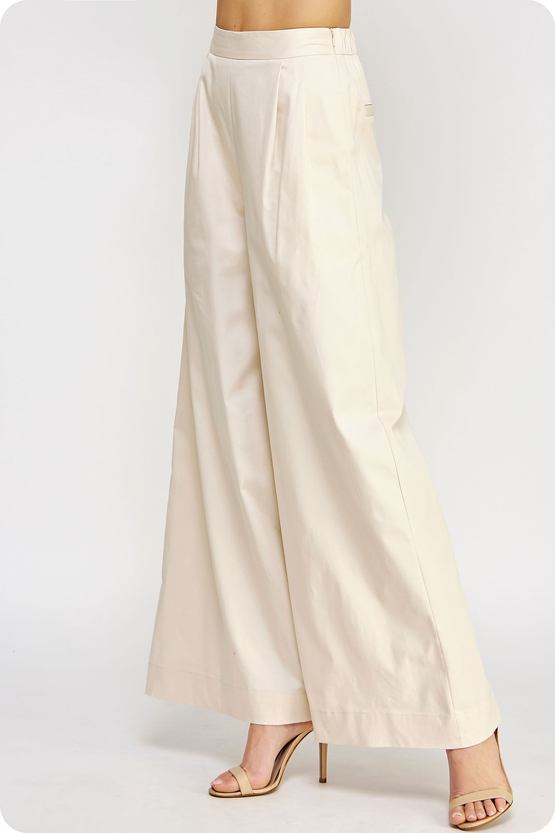 Pleated Ivory Wide Leg Twill Pants