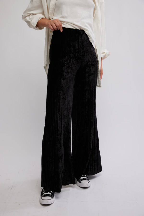 Free People Star Side Velvet Pant in Black