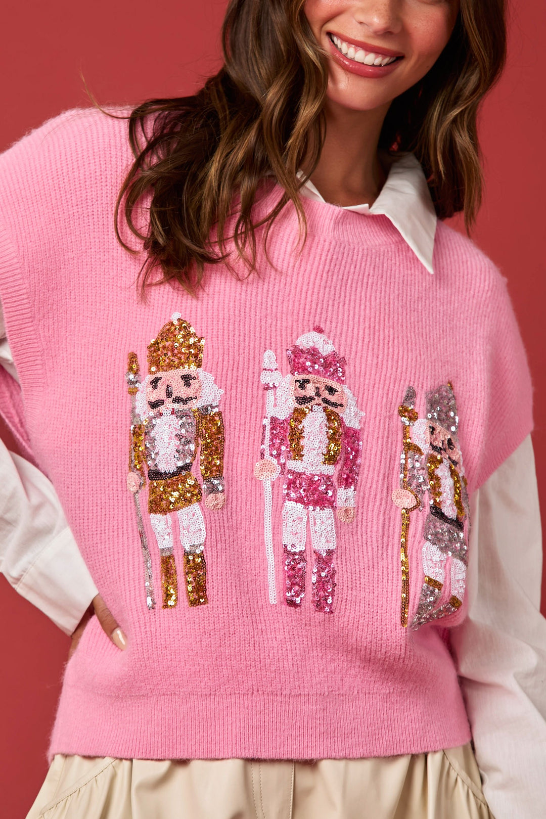 Pink Christmas Toy Soilders Sequins Sweatshirt