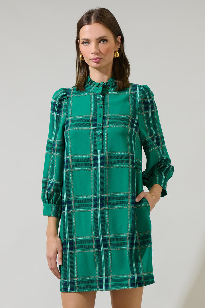 Hold Me Close Jade Plaid Mini Dress