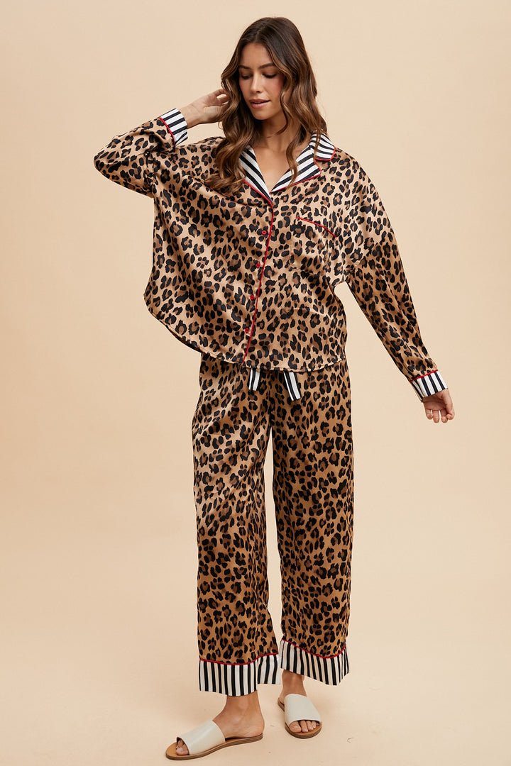 Leopard Satin Pajama Pant Set