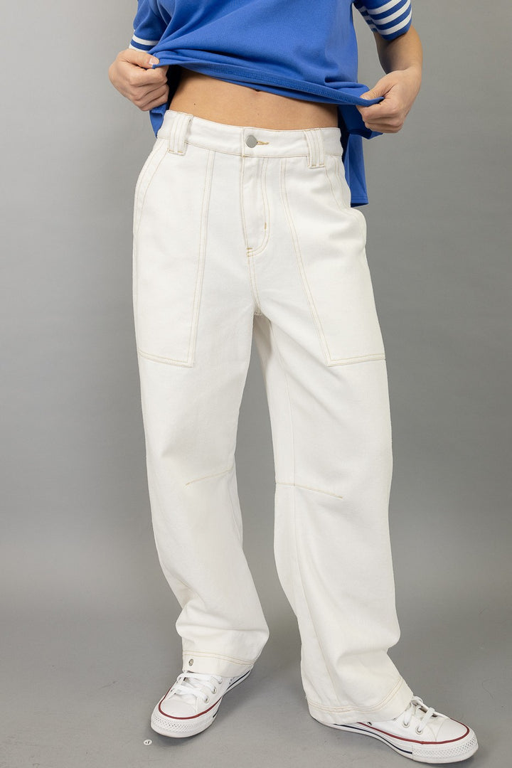 Ivory Relaxed Fit Wide-Leg Pants