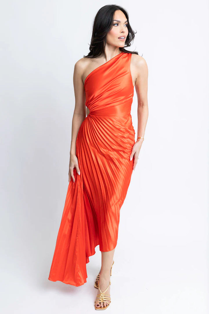 Karlie Clothes Satin One Shoulder Tomato Maxi Dress