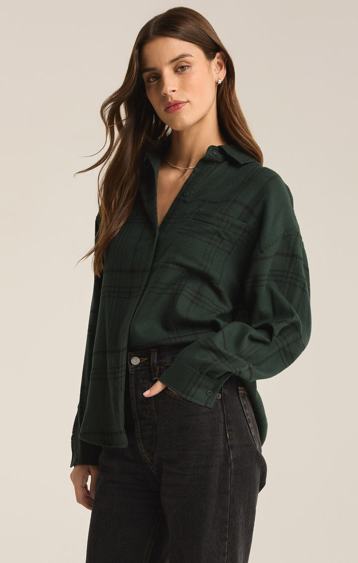 Z Supply River Plaid Button Up in Cyprus Green