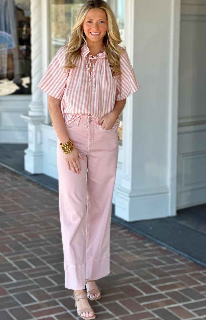 Keep It Together Puff Sleeve Pink Stripe Top