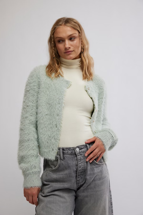 Free People Celeste Cardi in Seafoam