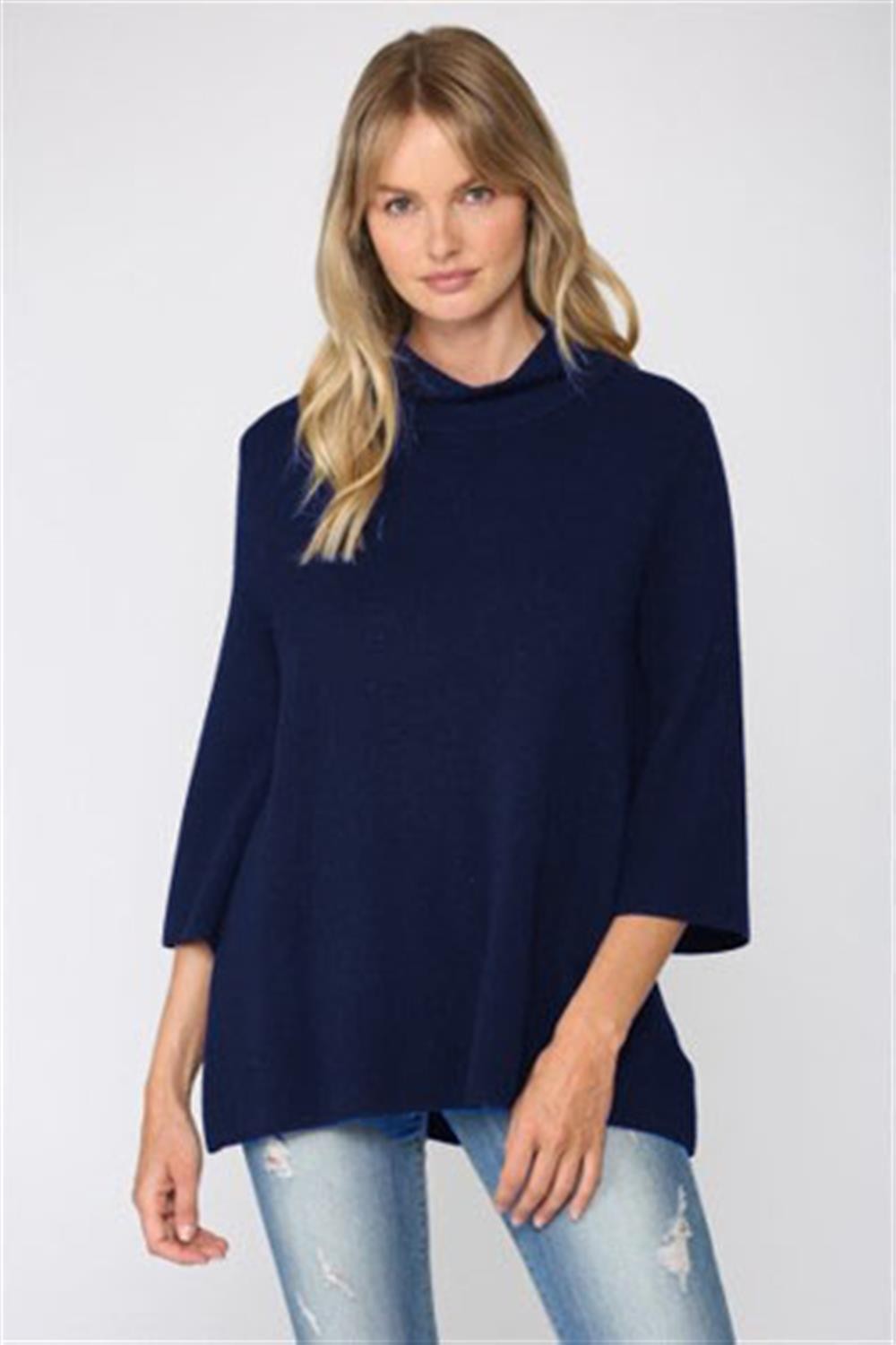 Mixed Feelings Mock Neck Sweater in Navy