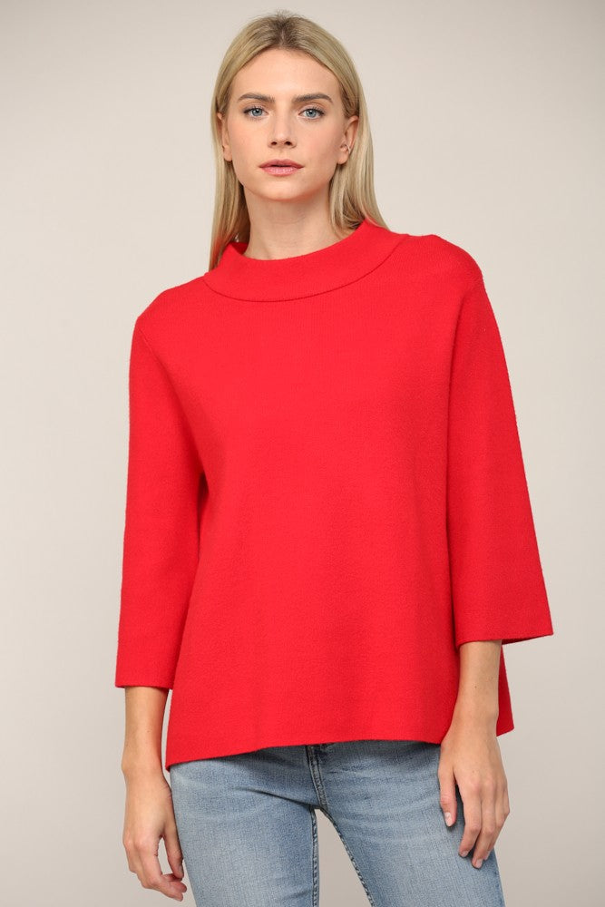 Mixed Feelings Mock Neck Sweater in Red