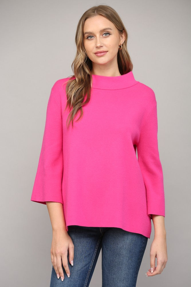 Mixed Feelings Mock Neck Sweater in Fuchsia