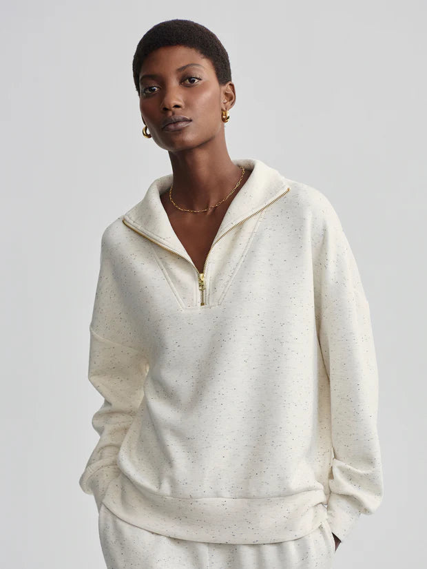 Varley Hawley Half-Zip Sweat in Ivory Marl Fleck