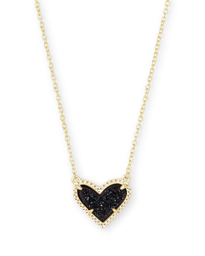 Kendra Scott Ari Heart Pendant Necklace in Gold Black Drusy