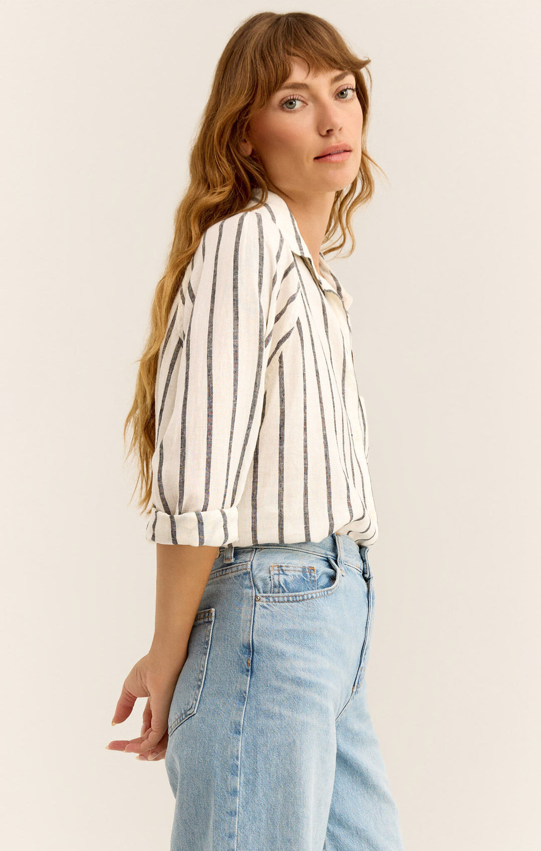 Z Supply Perfect Linen Stripe Top in Black