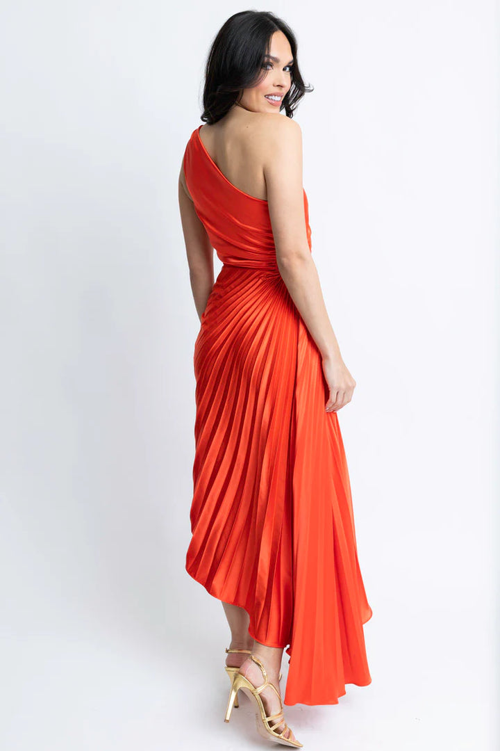 Karlie Clothes Satin One Shoulder Tomato Maxi Dress