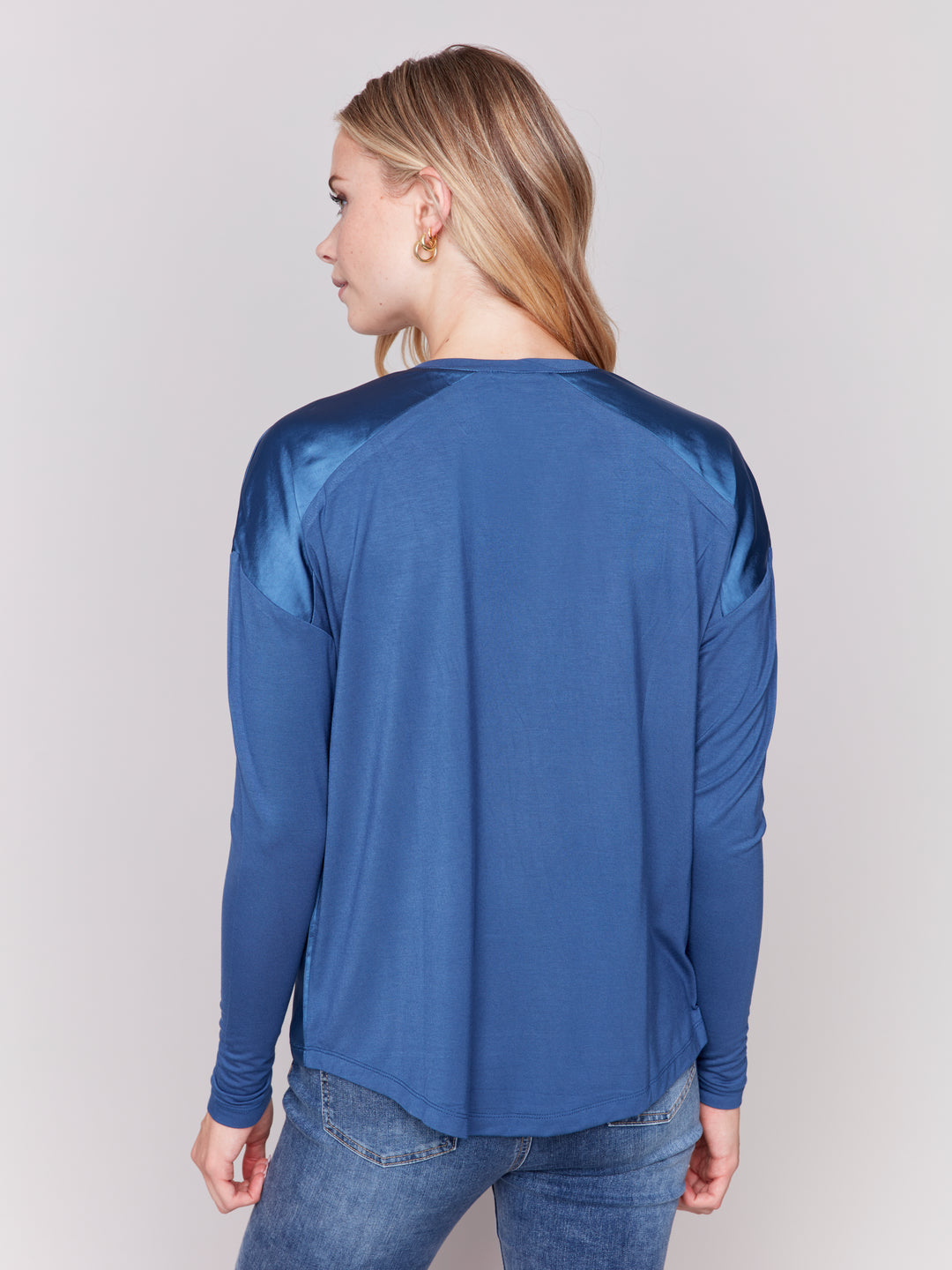 Charlie B Jersey Satin Knit Top in Denim