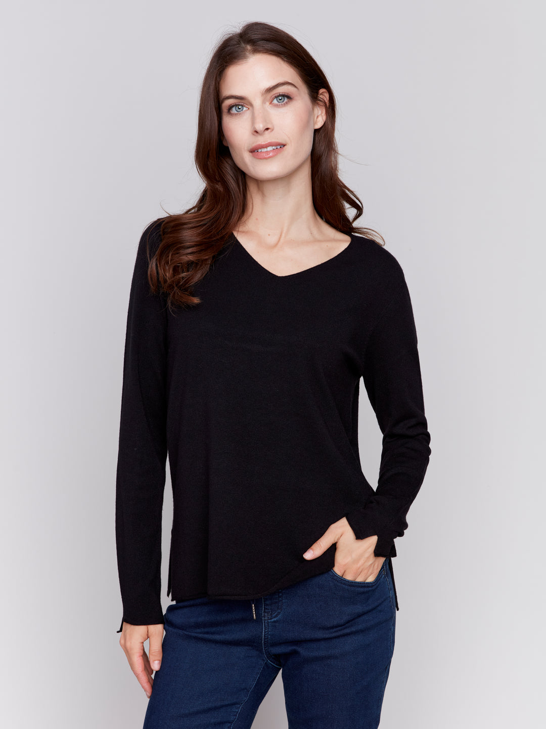 Charlie B Solid Basic Sweater in Black